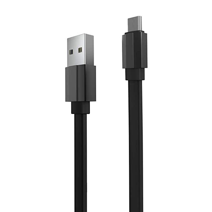 Portronics Konnect Flat 2.4A 1Meter Micro USB Cable with Charge & Sync Function for Micro USB Devices (Black)