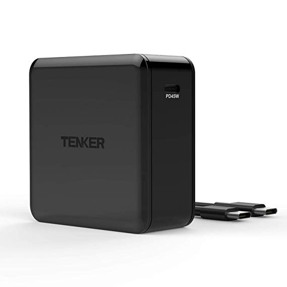 Tenker USB Type-C PD Charger with 45W Power delivery, PowerPort for MacBook Pro/Air(2018), iPad Pro(2018), iPhone XS/XS Max/XR/X/8/8 Plus, Nintendo Switch, Moto Z, Samsung S9, Mate Book and more (Blac