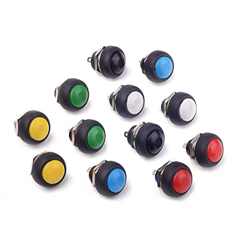 Cylewet 12Pcs 12mm Waterproof Momentary On Off Reset Push Button Switch Mini Round Switch 6 Colors(Pack of 12) CYT1088