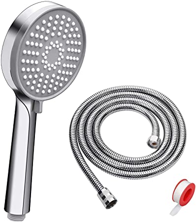 SUFA High Pressure Shower Head with Hose Double Boost Pressure Design,Universal Handheld ShowerHeads Fit for Low Water Pressure, Chrome