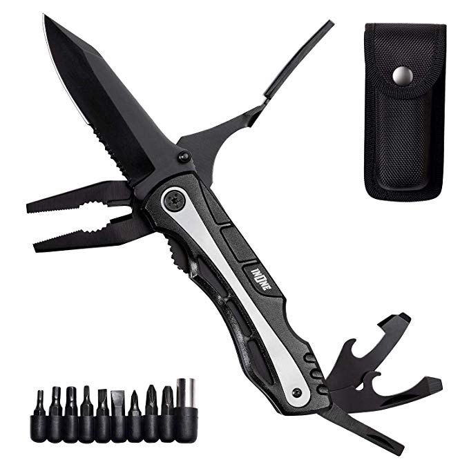 INONE 15-in-1 Multitool Utility Folding Pocket Knife with Blade, Pliers, 9 Screwdriver Bits, Bottle/Can Opener, Great for Home, Outdoor Survival, Car set, Camping, Hiking, Fishing, Hunting