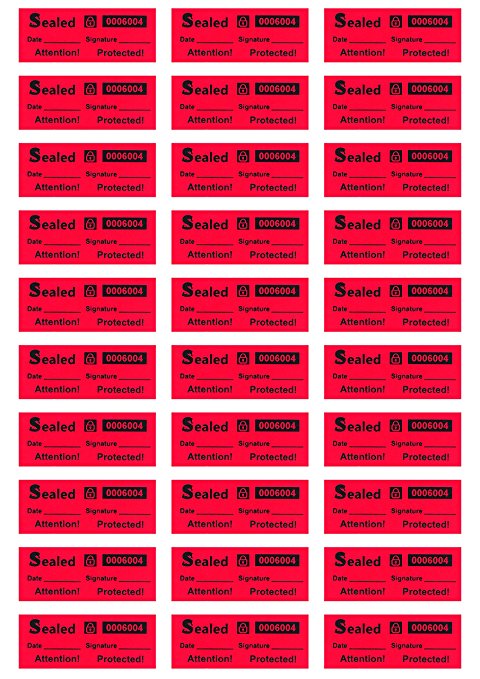 100 Customs Stickers - Tamper Evident Stickers - Tamper Proof Stickers - Security Seal - Tamper Resistant Labels - Quality Control - Warranty Void Labels - Unique Sequential Serial Numbering - Red