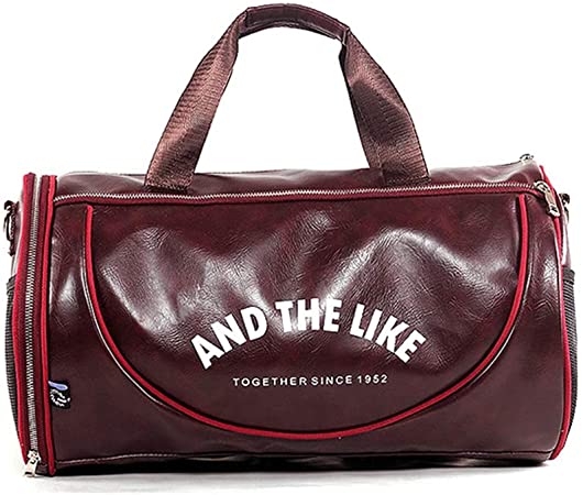 wewo Men Sports Big Gym Bag Womens Zip Sack Tote Duffel Bag Ladies Leather Waterproof Large Travel Bag Weekend Foldable Holdall (Red)