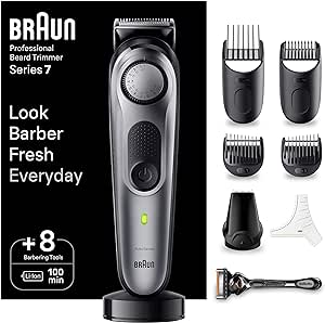 Braun Tondeuse À Barbe Professionnelle Series 7 BT7420, Tondeuse À Barbe Électrique, Avec ProBlade, La Lame La Plus Affûtée De Braun, Outils Professionnels, Base De Recharge, Étui De Voyage