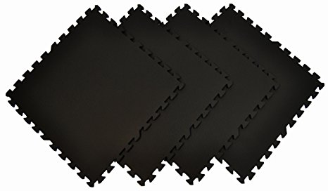 Wonder Mat Quality Multipurpose Anti-Fatigue Extra Thick Mats (Set of 4), Black, 2' x 2'