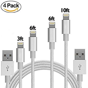 iPhone Charger Cable mfi Certified Nylon Charger Cord to USB Syncing Data Lighting Cable for iPhone 8 4pack 3FT 6FT 6FT 10FT for iPhone X/8/8Plus/7/7Plus/6/6Plus/6s/6sPlus and More