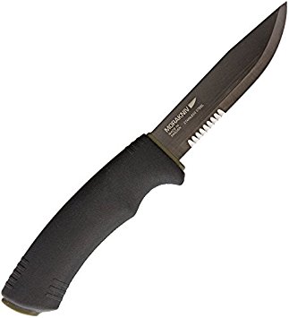 Morakniv Bushcraft Black Serrated Knife with 0.125/4.3-Inch Sandvik Stainless Steel Blade and Plastic Sheath