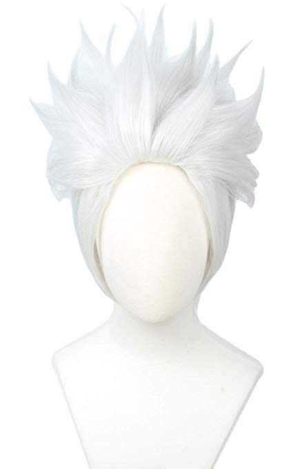 Linfairy Short Layered Cosplay Wig Halloween Costume Silvery White Wig Not Style
