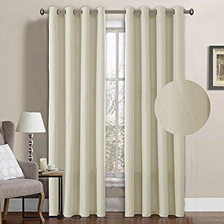 H.Versailtex Classical Grommet Top Room Darkening Thermal Insulated Heavy Weight Textured Tiny Plaid Linen Like Innovated Living Room Curtains,84 by 52 Inch-Ivory White (1 Panel)