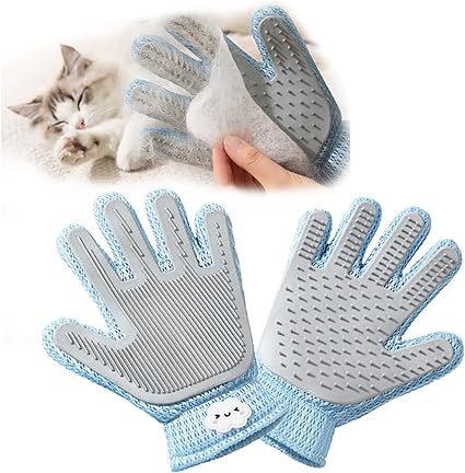 2 in 1 Pet Grooming Gloves for Dogs & Cats, Pet Fur Remover Glove, Grooming Brush for Shedding, Massage, Hair Remover Mitt, Fur Cleaner for Couch, Clothes,Carpet -1 Piece
