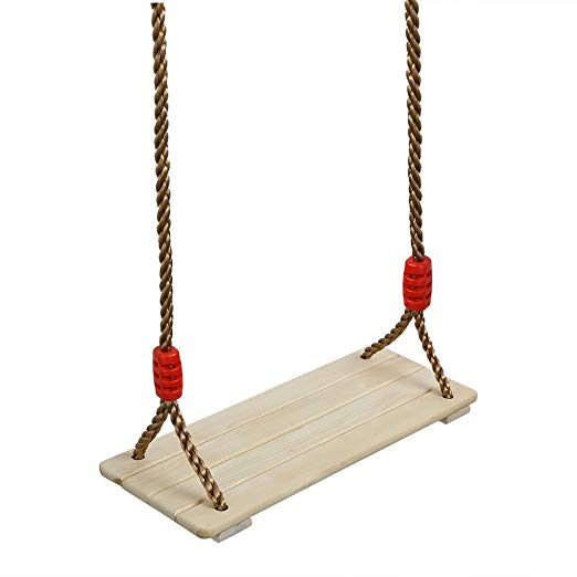 Pellor Wooden Swing Seat Indoor and Outdoor Hanging Seat Max Load 150KG (Rope Max: 200cm, Burlywood)