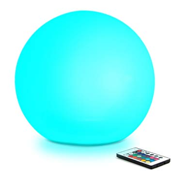 Mr.Go 14-inch Multi-Function Color Changing LED Ball Orb in White, Sturdy Waterproof Rechargeable, Wireless w/ Remote Control Beautiful Light Effect, Subtle Ambient Lighting Relaxing Mood Lamp