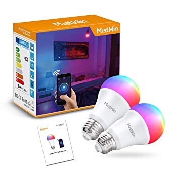 MustWin Smart LED Bulbs, Color Changing Lights Bulbs, 9W 900LM A19 Equivalent to 80W Energy-Saving Smart Light Bulbs, Wi-Fi Bulb Works with Alexa and Google Home, APP Remote Control, No Hub, 2 Pack