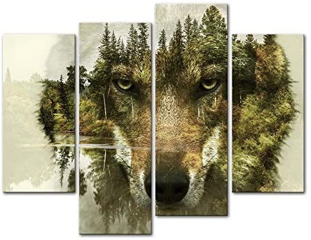 Wolf Canvas Print Wall Art Pictures for Home Decor Pine Trees Forest Paintings Abstract Animal Giclee Artwork 3 Pieces Wild Animals Framed Prints Tree Printed On Canvases Office Decoration