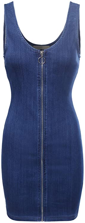 Design by Olivia Women's Slim Fit Sleeveless Zip Up Denim Mini Dress