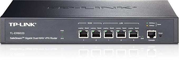 TP-Link TL-ER6020 Gigabit Dual-WAN VPN Router, 2 WAN ports, 2 LAN ports, 1 DMZ port, Ipsec PPTP L2TP VPN, Load Balance