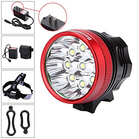 BannerLife 9 LED Waterproof Super Bright Bicycle Light Bike Headlight with Rechargeable 8.4V 6 x 18650 Battery Pack Charger for Cycling Camping Traveling Hiking Outdoor Sports