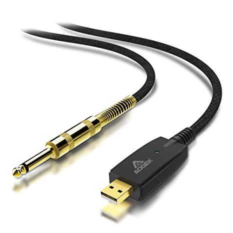 USB Guitar Cable Adapter 10Ft, Aogek 6.35mm 1/4 Inch Gold-Plated TS Mono Plug to USB Male, Nylon Braid Cable for Guitar, Bass, Microphones, Electronic Organ, Electronic Drum, and More