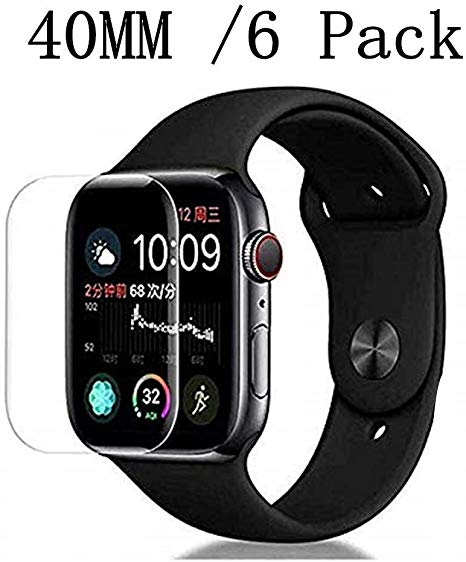 [6 Pack] Apple Watch Screen Protector 40MM PET, Kavivia HD Screen Protector Anti-Bubble Scratch-Resistant Guard Cover 3D Hydrogel Protective Soft Film Apple Watch Series 4 40mm PET