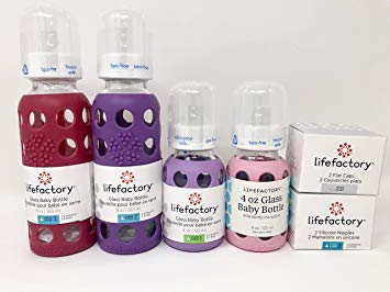 Lifefactory Glass Baby Bottles 4 Pack Starter Kit (Girls)