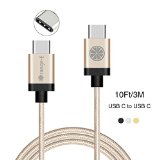 USB C to USB C iOrange-E8482 10ft 3M Braided Cable for Nexus 5X Nexus 6P Chromebook Pixel Apple New MacBook 12 inch Lumia 950 Lumia 950XL ZUK Z1 and Other USB Type C Supported DevicesGold
