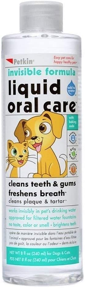 Petkin Liquid Oral Care Cleans Teeth Gums Freshens Breath Remove Plaque Dog Cat 240ml