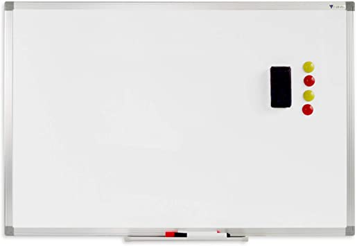 V VAB-PRO 24x36 inch Magnetic Dry Erase White Board w/Pen Tray, Accessories & Installation Kit; Wall Mount, Aluminum Frame. for Office, Home and School- WYP1272436