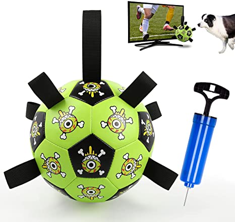 MIDOG Dog Ball Toys for Large Dogs Soccer Ball Interactive Herding Ball for Medium Small Dogs Outdoor Gaint Dog Yard Toys Durable Dog Water Toys German Shepherd Toys Dog Soccer Ball with Grab Tabs