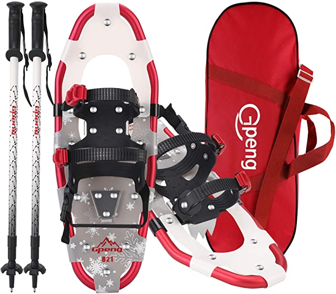 Gpeng 3-in-1 Xtreme Lightweight Terrain Snowshoes for Men Women Youth Kids, Light Weight Aluminum Alloy Terrain Snow Shoes with Trekking Poles and Carrying Tote Bag, 14"/21"/ 25"/27"/ 30"