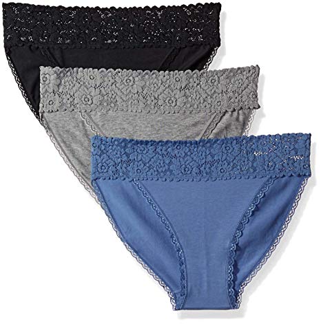 Amazon Brand - Mae Women's Hi Waist Cotton Bikini with Lace, 3 Pack