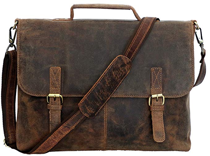 PC 15 Inch Retro Buffalo Hunter Leather Laptop Messenger Bag Office Briefcase College Bag