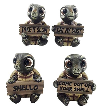 Whimsical Cute Sea Turtles Set of Four Figurine Holding Signs With Funny Sayings