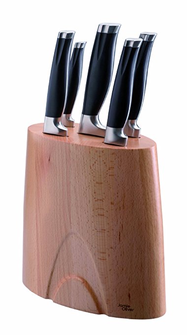 Jamie Oliver Professional Quality, Beech Wood Filled Knife Block - 5 Piece