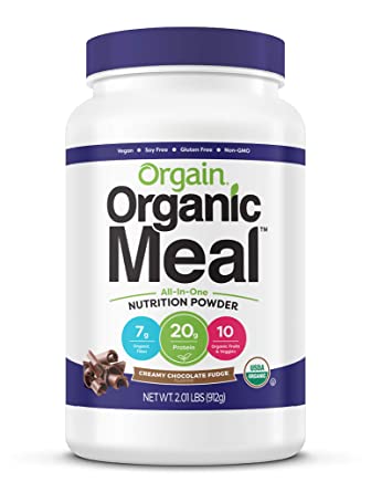 Orgain Organic Plant Based Meal Replacement Powder, Creamy Chocolate Fudge - 20g Protein, Vegan, Dairy Free, Gluten Free, Lactose Free, Kosher, Non-GMO, 2.01 Pound (Packaging May Vary)