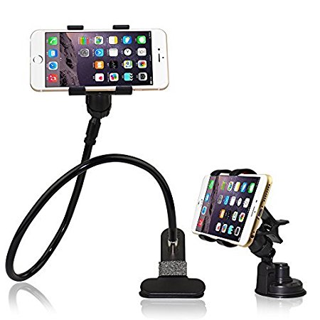 [Upgraded Version,More Flexible] BESTEK 2-in-1 Gooseneck Flexible Cell Phone Clip Holder for Bed, Car, Desktop, with Car Vehicle Windshield Suction Cup Mount for iPhone 6 plus/6/5s/5,Samsung Galaxy, HTC, Nokia, LG GPS Devices­