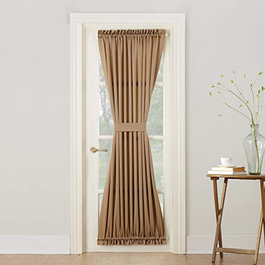 Sun Zero Barrow Energy Efficient Door Panel Curtain with Tie Back, 54" x 72", Taupe