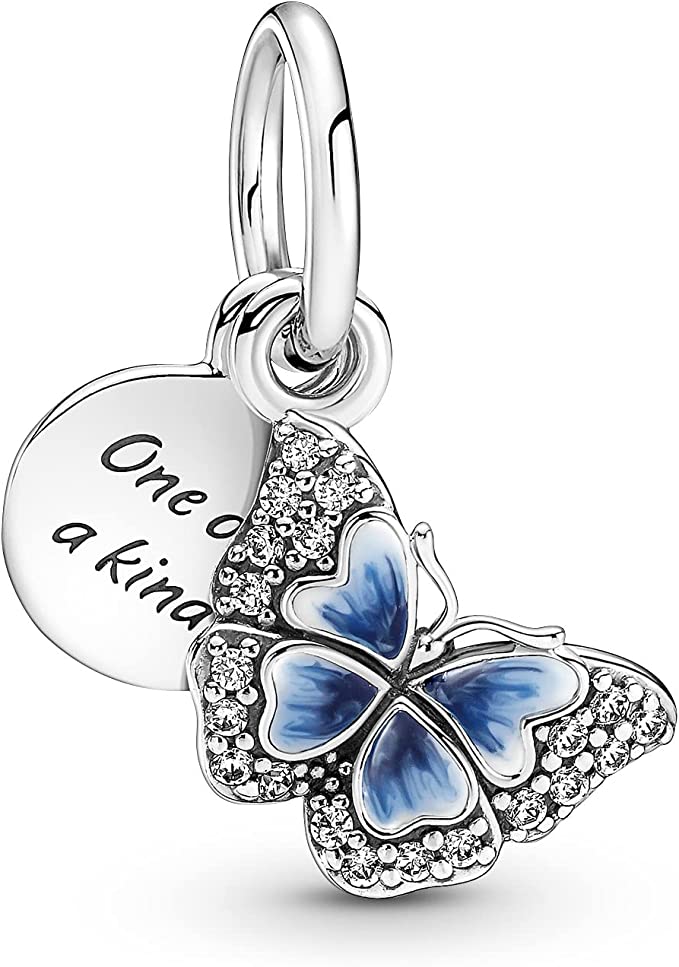 PANDORA Blue Butterfly & Quote Double Dangle Charm