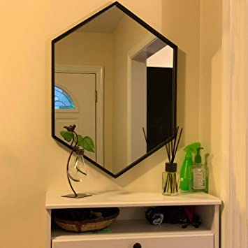 Womio Modern Wall Mirror 19.7"x 19.7" Hexagon Bathroom Frame Mirrors,Wall-Mounted Dresser Home Decor,Black