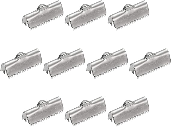 uxcell 30Pcs Ribbon End Crimp Clamps, 20mm Smooth Stainless Steel Pinch Cord End Clasps for DIY Bracelet Making, Silver Tone