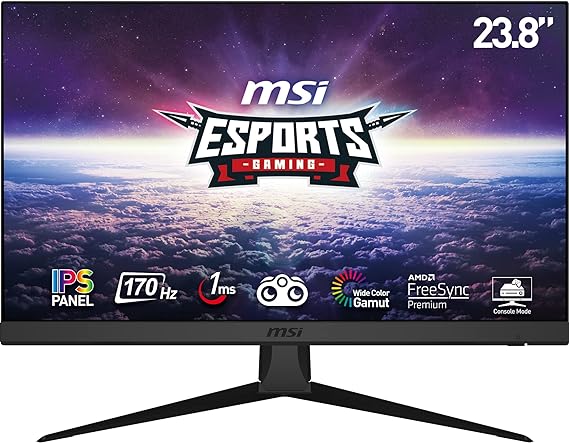 MSI G2422 23.8 Inch FHD Gaming Monitor - 1920 x 1080 IPS Panel, 170 Hz / 1ms, 102.58% sRGB Colour Gamut, FreeSync Premium - DP 1.2a, HDMI 1.4b CEC