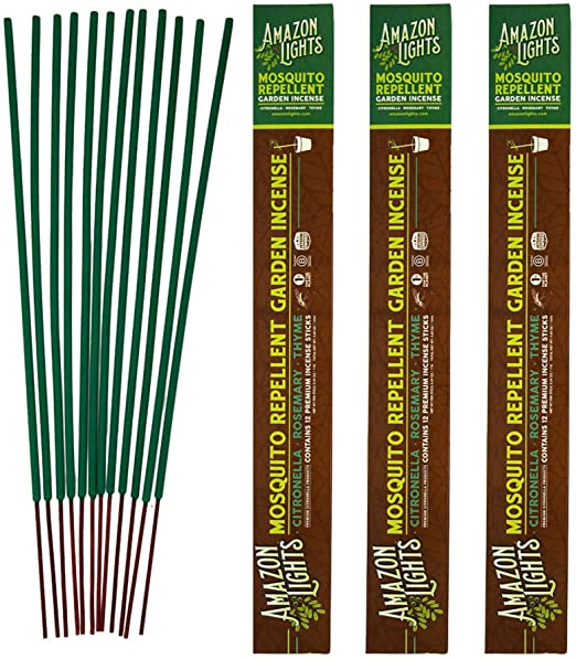 Amazon Lights Mosquito Repellent Garden Incense | Made with Plant Based Ingredients | 2.5 to 3 Hour Protection | 12 Sticks per Tube | 3 Pack
