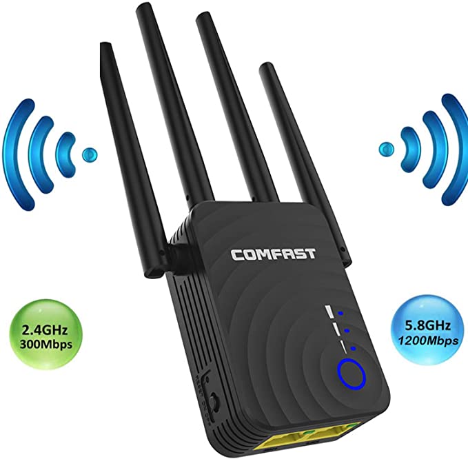 WiFi Range Extender 1200Mbps WiFi Booster AC1200 for The Hourse, Repeater 2.4 & 5GHz Dual Band WPS Wireless Signal Strong Penetrability, Wide Range of Signals(2500FT), Enjoy Gaming
