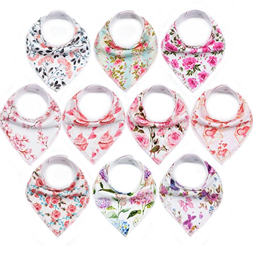 10-Pack Baby Bandana Bibs Upsimples Baby Girl Bibs for Drooling and Teething, 100% Cotton and Super Absorbent Hypoallergenic Bibs Baby Shower Gift - “Blossom Set”