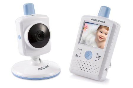 Foscam FBM2307 Digital Video Baby Monitor - Night Vision, 2.4" Touchscreen LCD, VOX Video Toggle, Night Light Function, Rechargeable Battery, 2.4 Ghz Wireless (White/Blue)