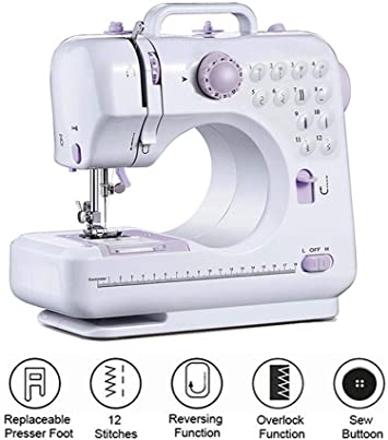 Electric Sewing Machine,Mini Portable Handheld Household Multifunction 12 Stitches Double Thread and Speed Free-Arm Crafting Mending Machine LED Light Sewing Classes Beginner Sewing Machine kit