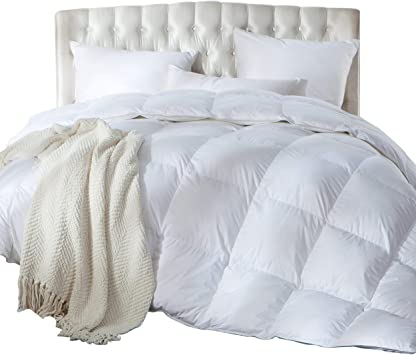 Luxurious King / California King Size Siberian Goose Down Comforter, Duvet Insert, 1200 Thread Count 100% Egyptian Cotton, Hypoallergenic, 70 oz Fill Weight, 1200TC, White Solid