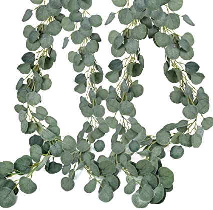 Supla 2 Pcs Artificial Eucalyptus Garland Greenery Garland Ivy Garland Fake Face Silver Dollar Eucalyptus Leaves Vines Table Garland for Wedding Baby Shower Jungle Party Backdrop farmhouse Decorations