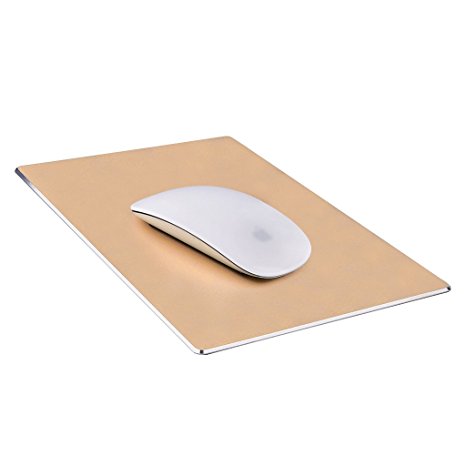 Mouse Pad,Qcute Gaming Aluminum Mouse Pad 9.45 X 7.87 Inch W Non-Slip Rubber Base & Micro Sand Blasting Aluminum Surface for Fast and Accurate Control (Large, Gold)