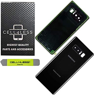 CELL4LESS Compatible Back Glass Door Cover Housing with Installed Camera Frame, Lens and Adhesive Replacement for Samsung Galaxy Note 8 - Any Carrier - N950 (Black)