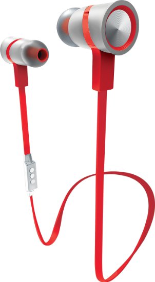 Sharper Image SBT517WHRD Premium Bluetooth Earbuds with Mic, White/Red